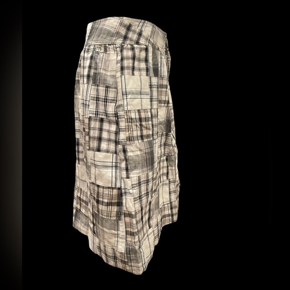 MOVINT M plaid patchwork front zip/button pocketed lined skirt - Picture 3 of 7